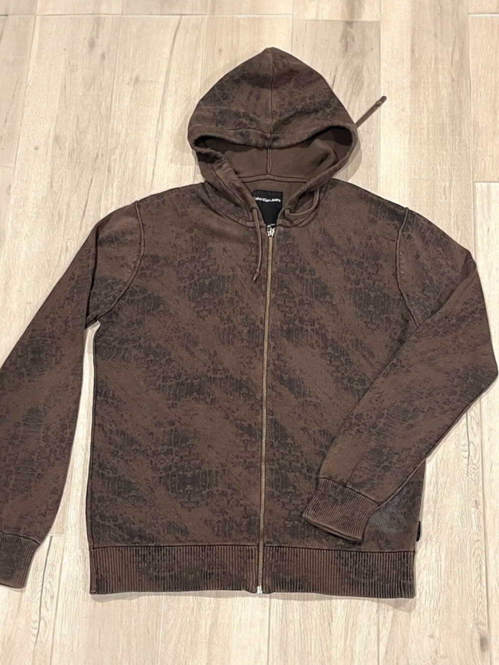Calvin Klein Brown Man Knit Zip up Hooded Cardigan Small hoodie